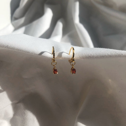 Amber Red Huggie Earrings