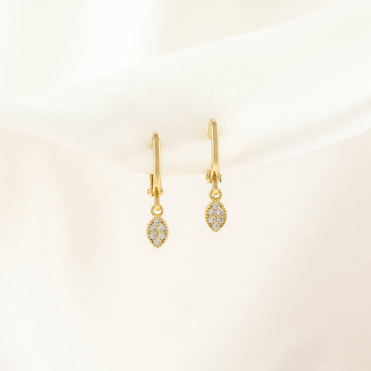 Phyllis Leaf White Zircon Huggie Earrings