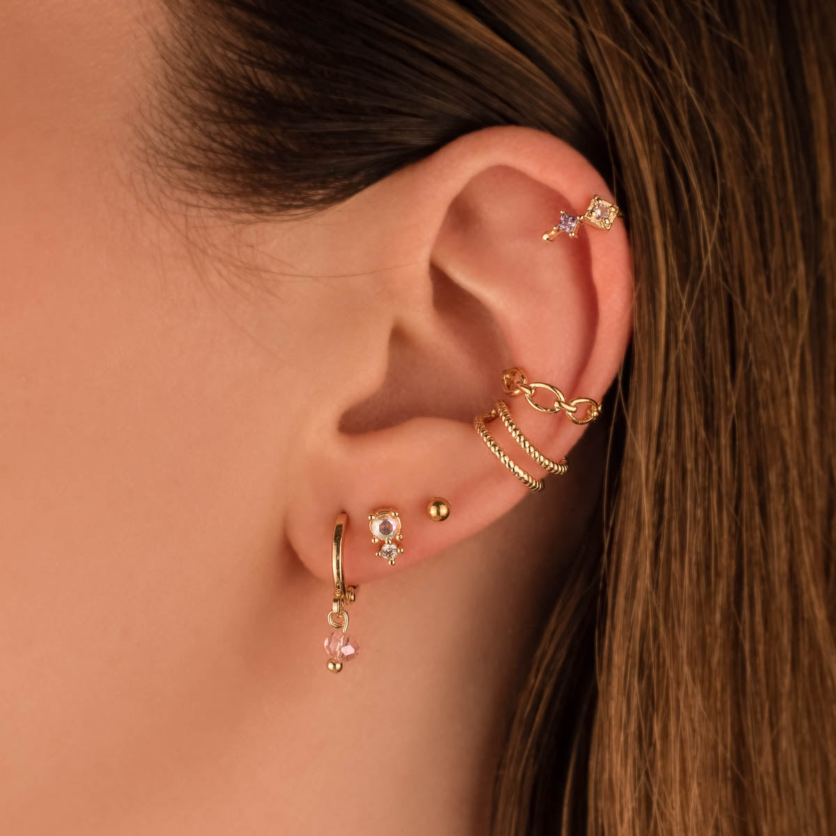 Pink Crystal Huggie Earrings