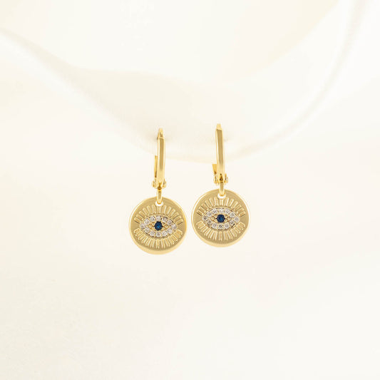 Sigrid Evil Eye White and Blue Zircon Huggie Earrings