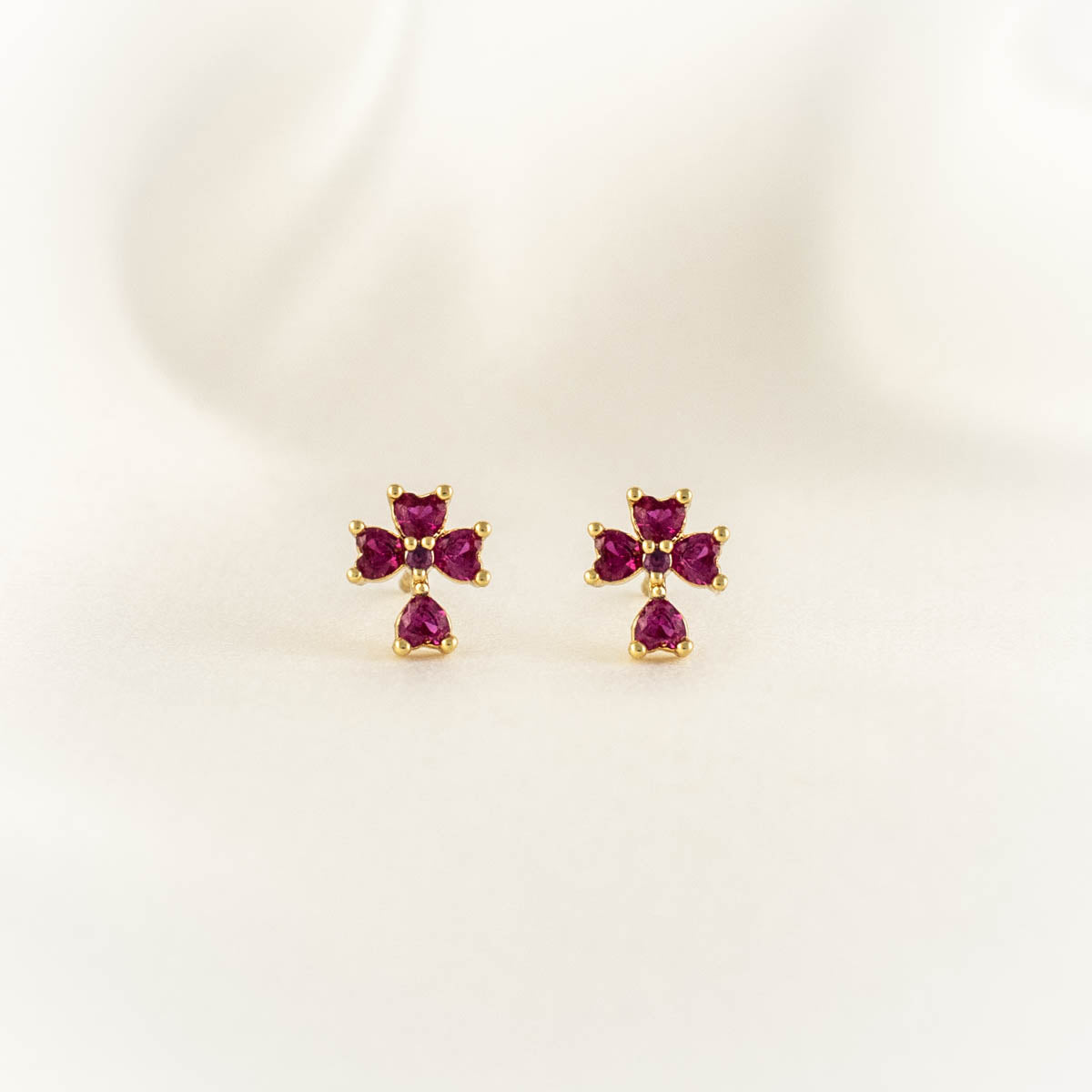 Solange Cross Pink Zircon Studs