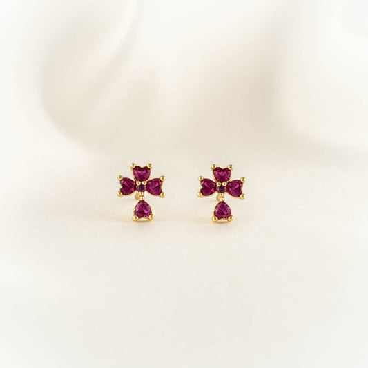 Solange Cross Pink Zircon Studs