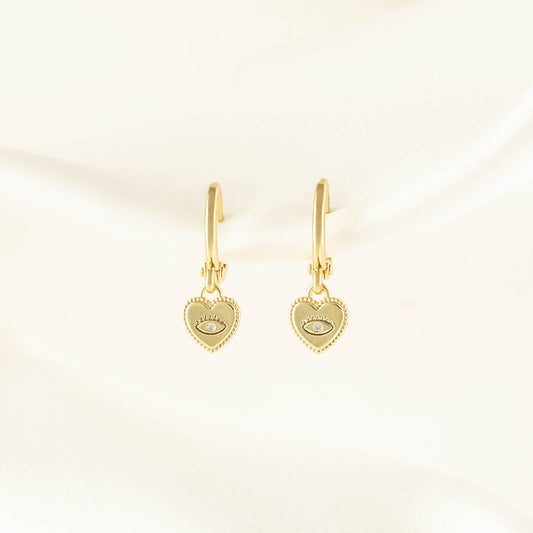 Valerie Evil Eye Heart White Zircon Huggie Earrings