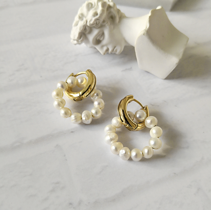 Marquis Gold & Freshwater Pearl Earrings