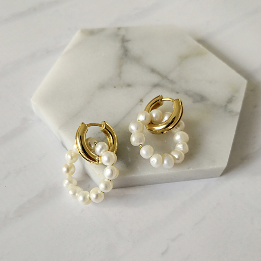 Marquis Gold & Freshwater Pearl Earrings