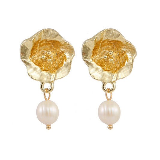 Rose Pearl and Gold Earrings